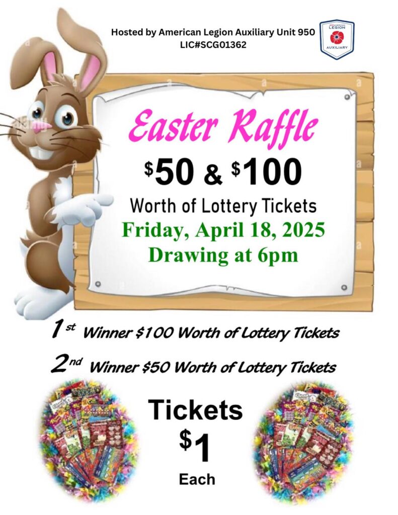 ALA Unit 950 Easter Raffle, Friday, 04-18-2025, 6:00 PM