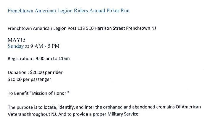 Frenchtown Poker Run May 15, 2016