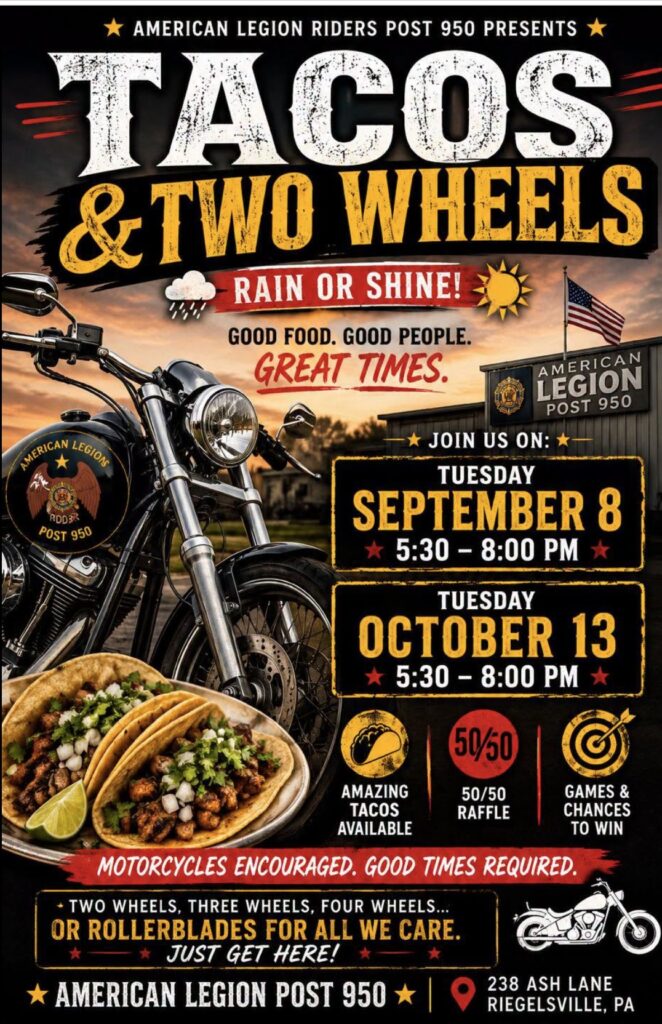 ALR Chapter 950 Tacos & Two Wheels, Tuesday, 10-13-2026